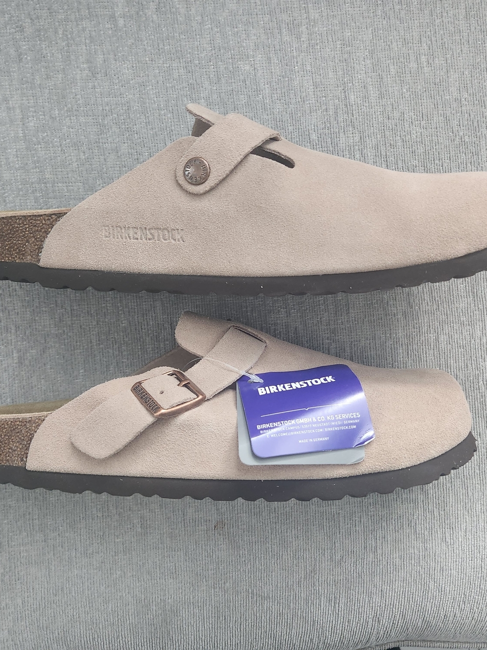 Birkenstock Men’s Taupe Suede Clogs with Buckle